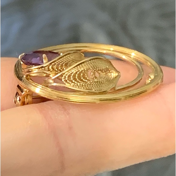 RARE-Antique 14 Karat Yellow Gold Filled Filigree Amethyst Brooch - Picture 8 of 16